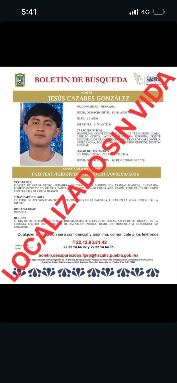Localizan sin vida a joven reportado como desaparecido en Zacatlán